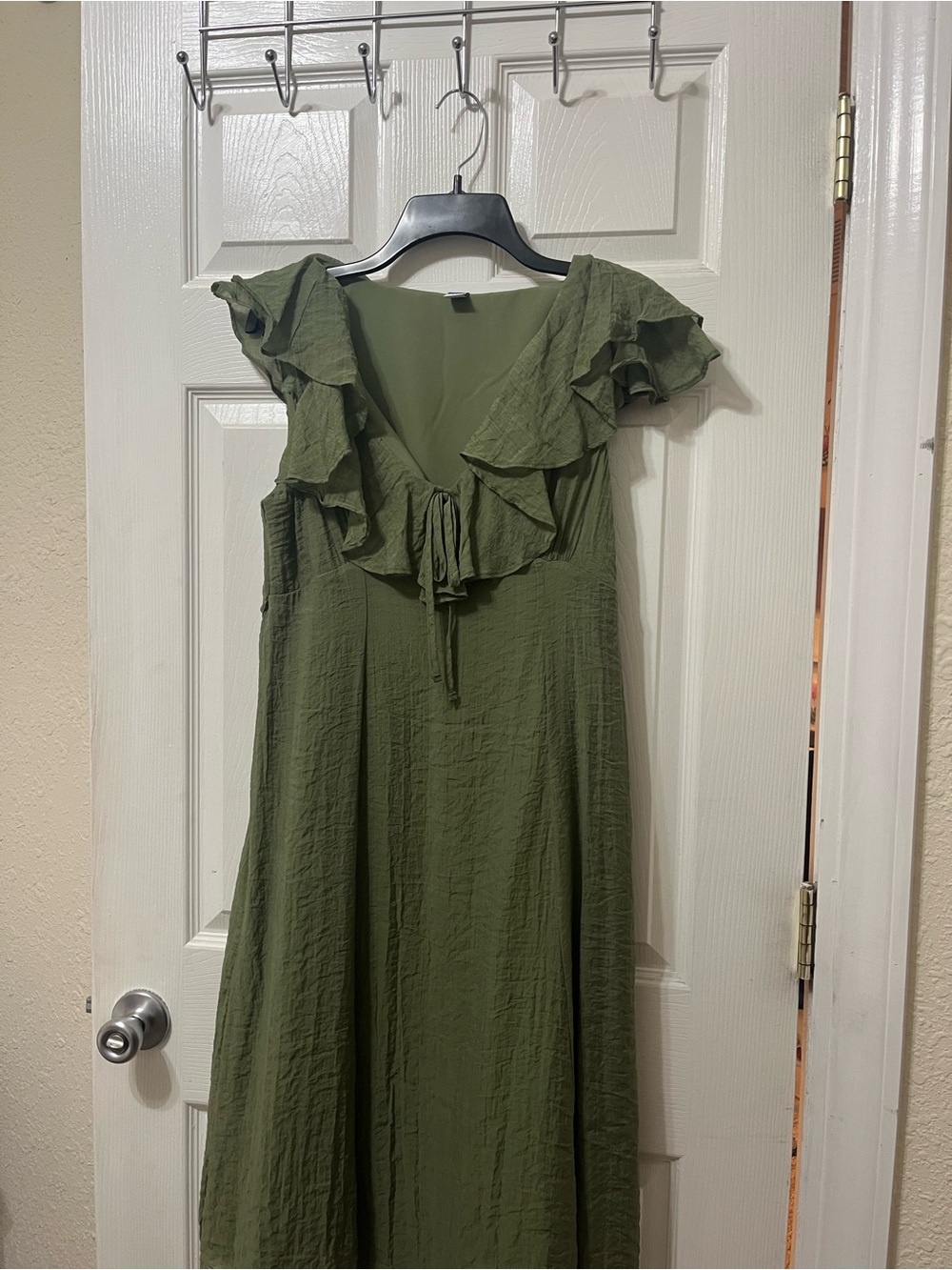 Old Navy Olive Green Ruffle V-Neck Midi Dress
